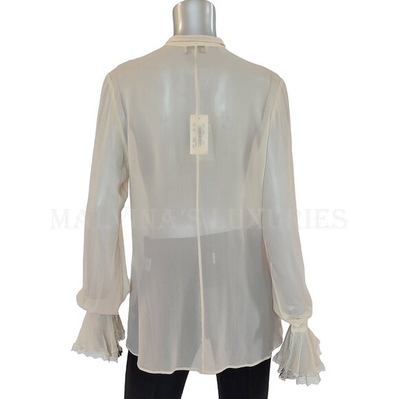 BLUMARINE TOP RUFFLE LONG SLEEVE SILK BLOUSE sz IT 42 US 6 - Picture 7 of 12